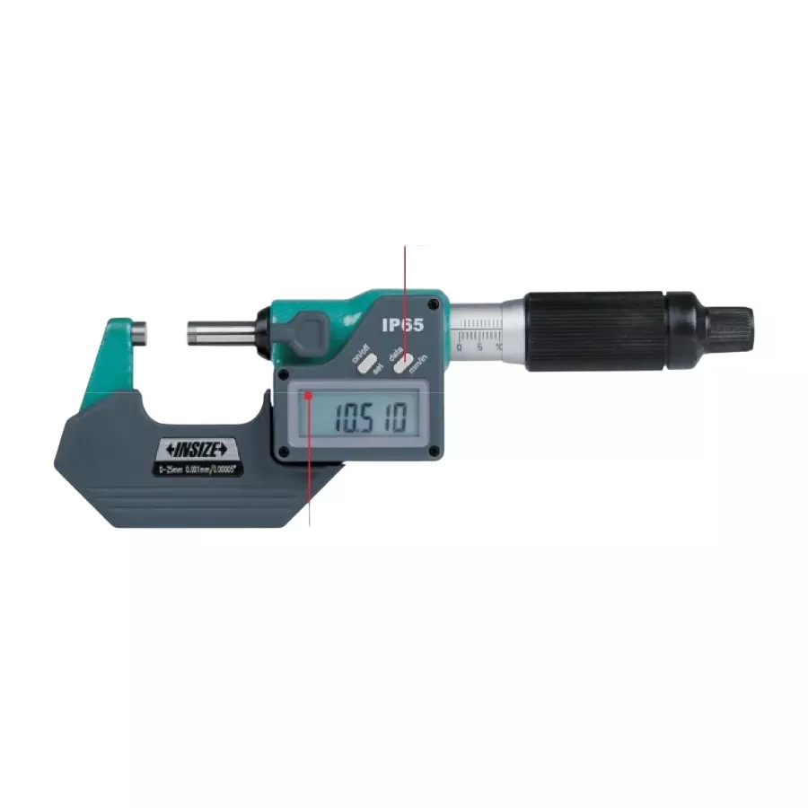 Insize Quick Feeding Digital Outside Micrometer 0-25 mm Range, ±2 µm Accuracy and 0.001 mm Resolution, 3105-25