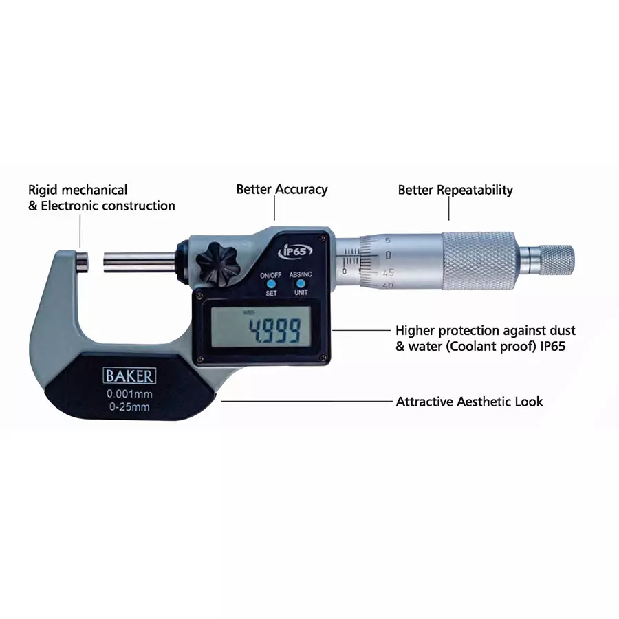 Baker Value Line Digital External Micrometer 0-25 mm Range 0.001 mm, DMME25