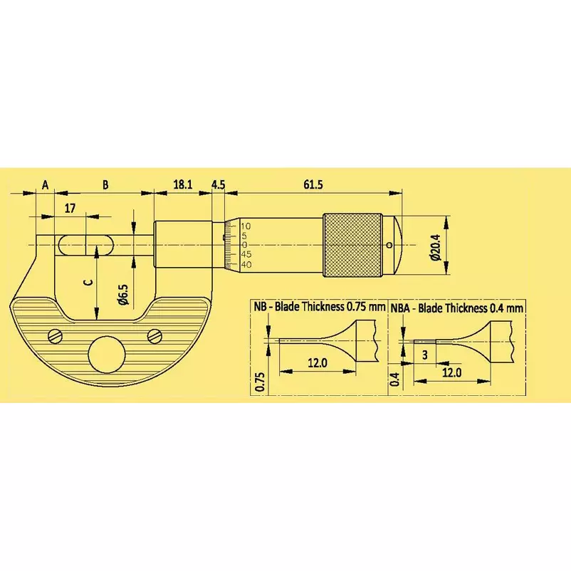 Baker Digital Blade Micrometer 50-75 mm Range 0.001 mm, DMM75-B