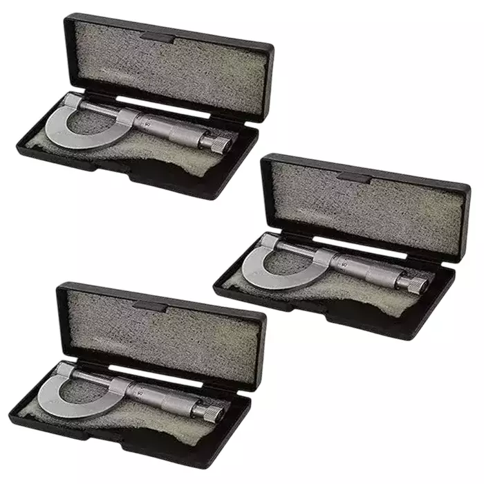 Buyohlic International Economical Outside Micrometer 0-25 mm Range 0.01 mm Graduation, Chrome Plated Finish and Ratchet Stop, R0-VBVF-2SXN (Pack of 3)