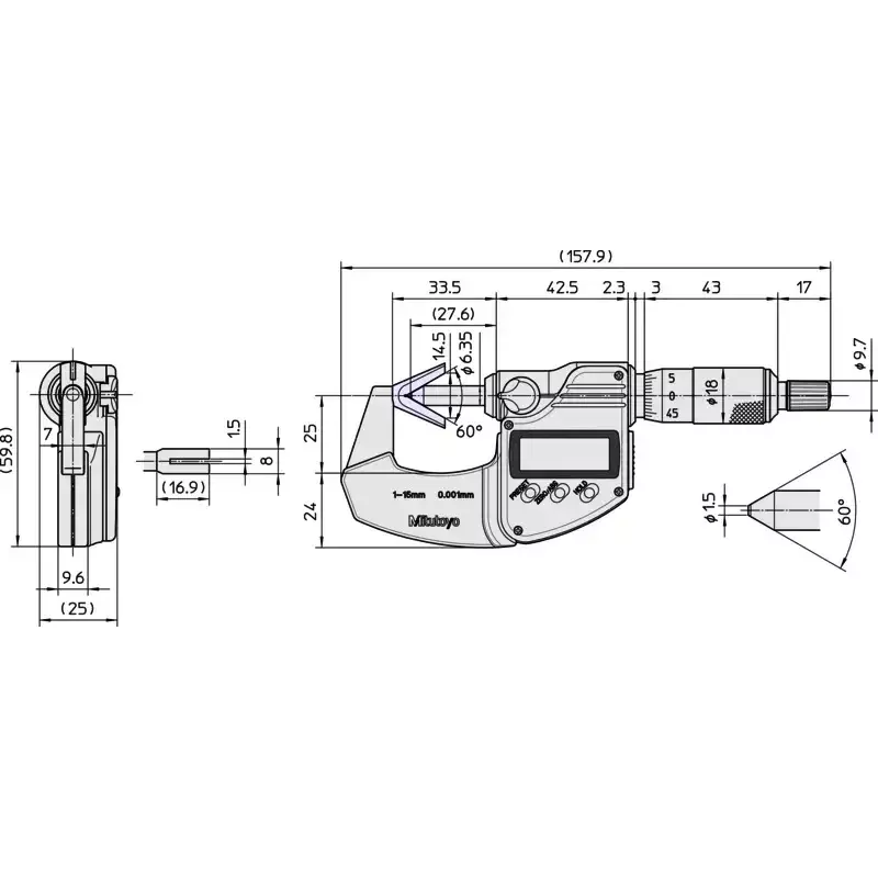 Mitutoyo Digimatic V-Anvil Micrometer 314 Series 1 - 15 mm Range, 314-261-30