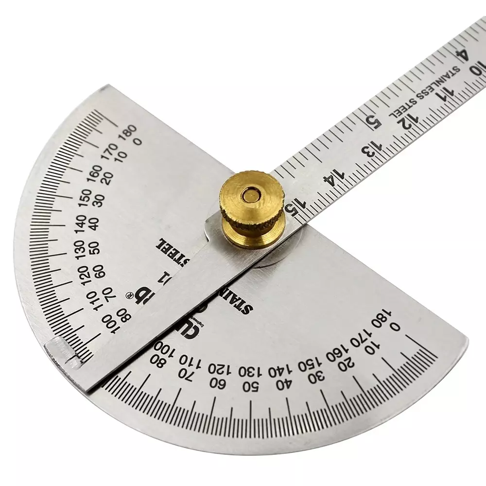 Cuthard Degree Protractor with Heavy Duty Brass Adjusting Nut 0-180° Stainless Steel Silver, CH31001