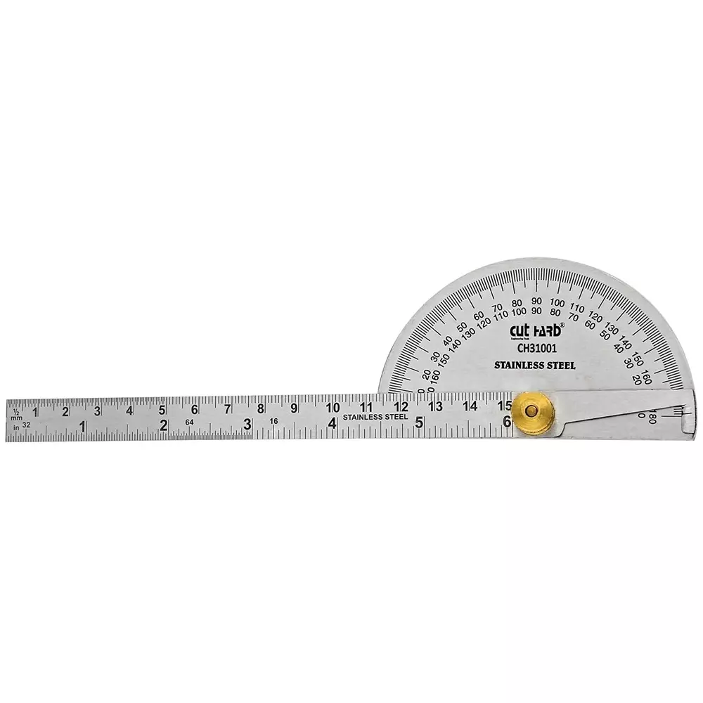 Cuthard Degree Protractor with Heavy Duty Brass Adjusting Nut 0-180° Stainless Steel Silver, CH31001