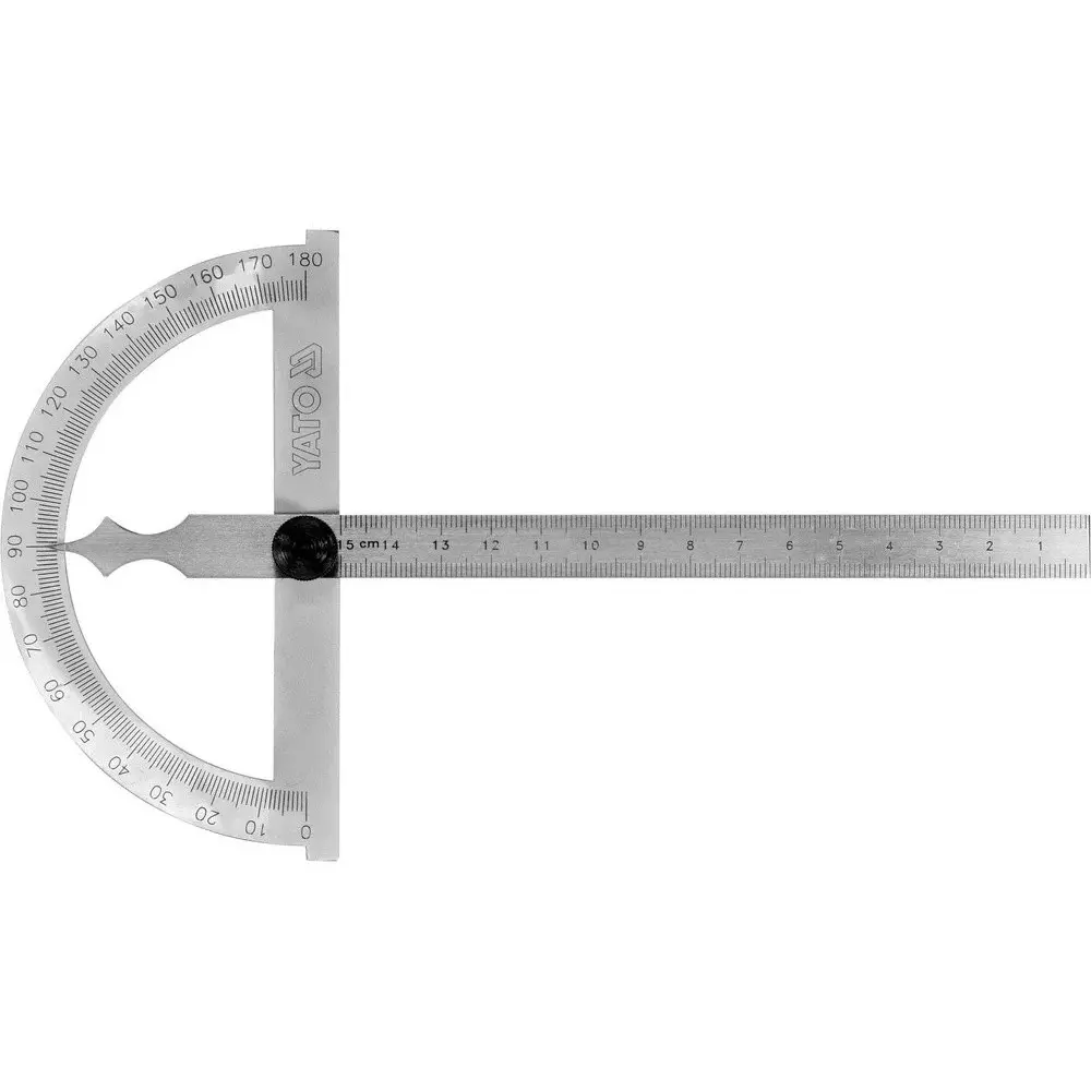 Yato Mechanical Protractor Stainless Steel 150 mm Blade 120 mm Base 0° to 180° Measurement Range, YT-72140