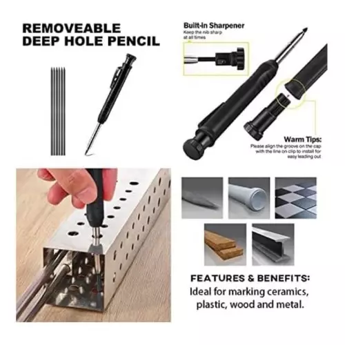 Buyohlic International Multi-Function Scribing Tool Aluminium Alloy with Deep Hole Pencil for Tiling, Paving, Stud Walls, Gables, Paneling, Furniture Fitting, 100-CS-153