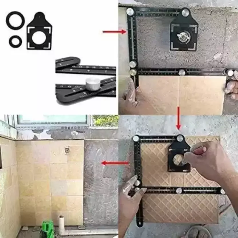 Mass Pro Six Fold Measuring Ruler Cutting Marking Gauge 30 cm Shaft Length Black Aluminium Alloy & Plastic