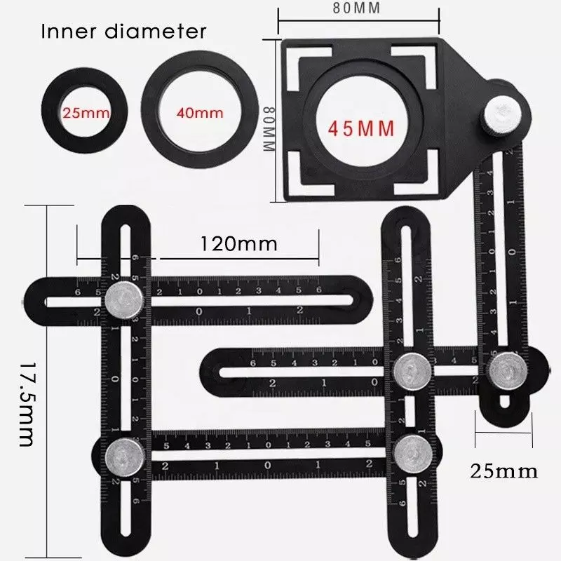 Catson Six-Fold Universal Angle Measuring Aluminium Alloy Black Gauge Head Lock 30 cm Shaft Length