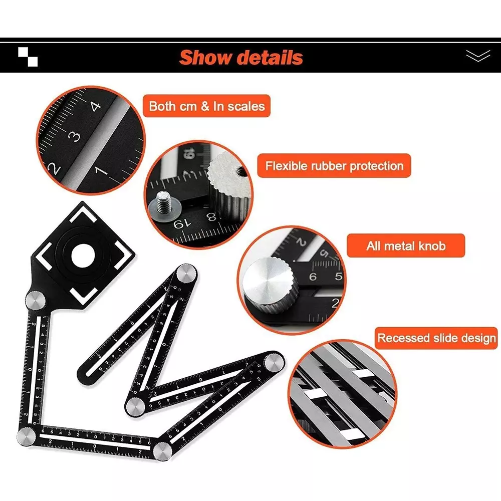 Catson Six-Fold Universal Angle Measuring Aluminium Alloy Black Gauge Head Lock 30 cm Shaft Length