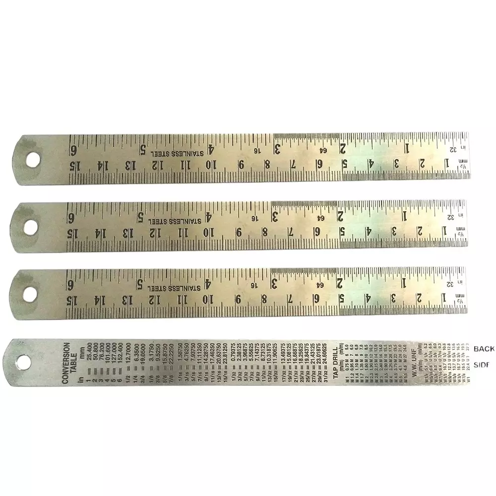 Assorts Dual Side Marking Steel Ruler Stainless Steel 150 mm (6 Inch) (Pack of 3)