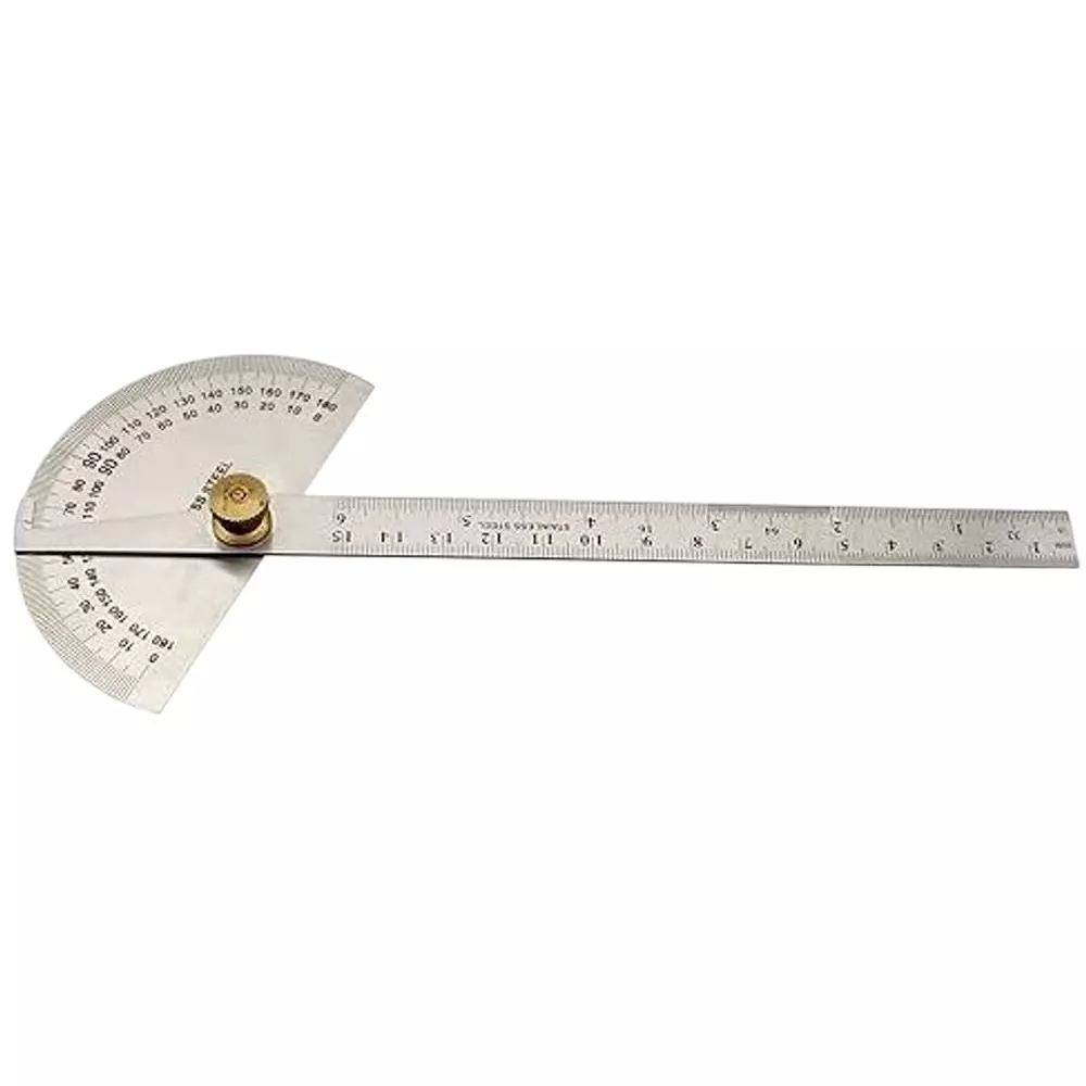 Aastha Tools Premium Degree Protector Arm Rule Professional Metal Silver 150 mm Dial Indicator 0-180 Degrees