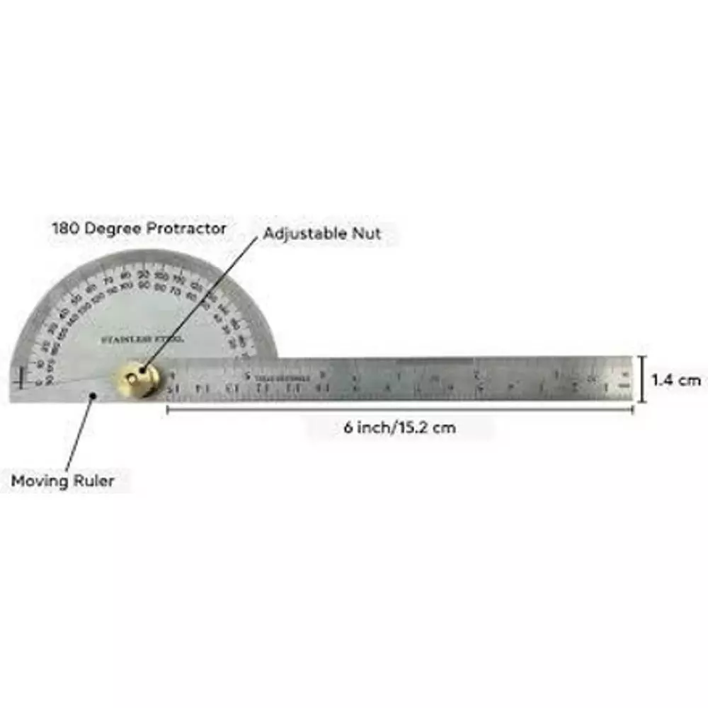 Aastha Tools Premium Degree Protector Arm Rule Professional Metal Silver 150 mm Dial Indicator 0-180 Degrees
