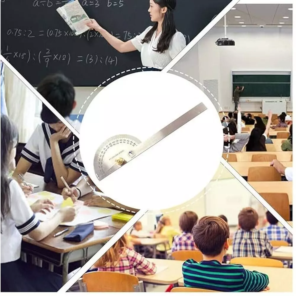 Aastha Tools Degree Protractor D Head Silver 0° to 180° Measurement Range