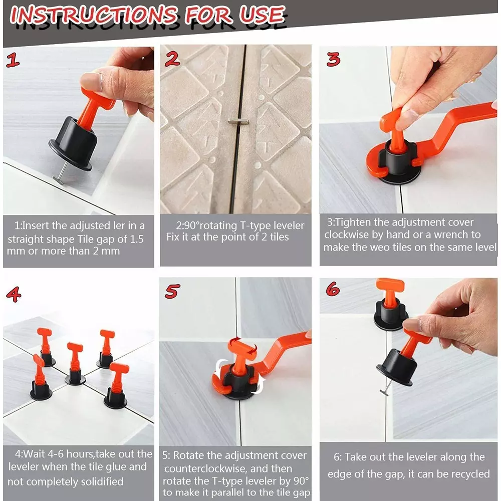 Flamingo 50 Pcs Tile Leveler with 200 Pcs Spacer & 1 Plastic Trowel Orange, Black for 3-17 mm Tiles