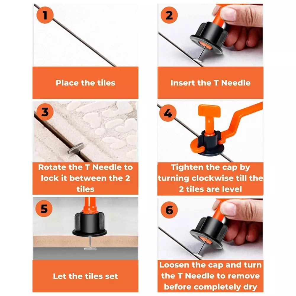 Flamingo Reusable Tile Levelling Kit with Wrench Orange, Black 3.5 cm Length
