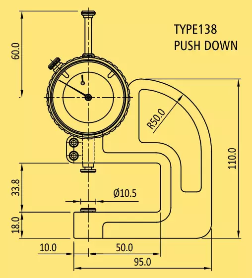 Baker K138/3 Range 25 mm Dial Thickness Gauge (Push Down Type)