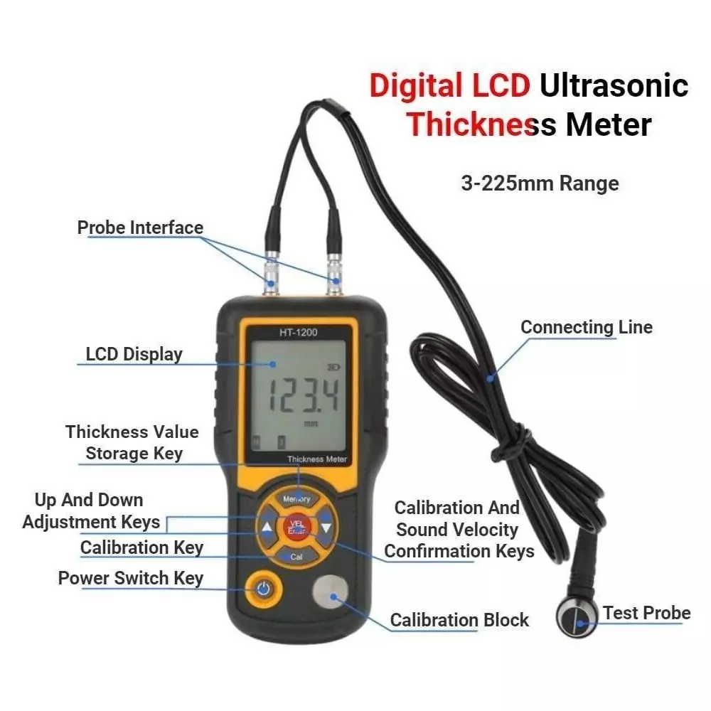 HSETIN Digital Ultrasonic Thickness Meter Range 1.2 to 225 mm and Accuracy ± 1 mm, HT-1200