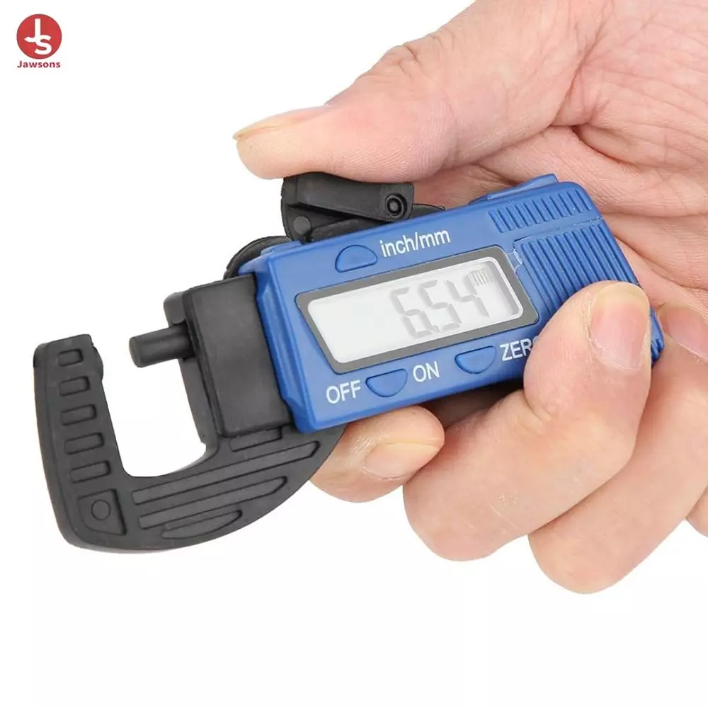 Jawsons Thickness Gauge 0-12.7 mm Range ±0.1 mm (0.005 inch) Accuracy with Digital LCD Display, Blue & Black