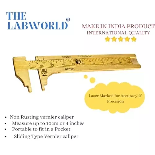 Labworld Vernier Calliper Brass Body Mini, Compact and Pocket Size with 0-100 mm Measuring Range and ±0.03 mm Accuracy, KR-VLN4-B8U6