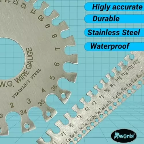 Assorts Linear Scale & Round Wire Gauge Set Stainless Steel 0-36 Gauge 0.0254 to 10.16 mm Size (Pack of 2)