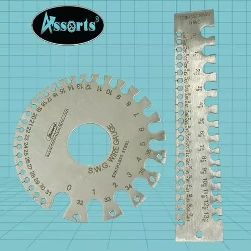 Assorts Linear Scale & Round Wire Gauge Set Stainless Steel 0-36 Gauge 0.0254 to 10.16 mm Size (Pack of 2)