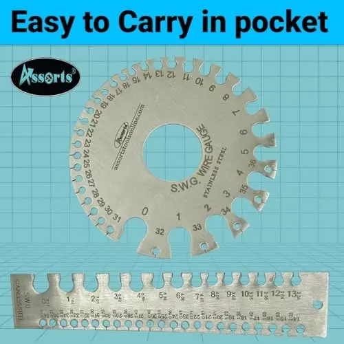 Assorts Linear Scale & Round Wire Gauge Set Stainless Steel 0-36 Gauge 0.0254 to 10.16 mm Size (Pack of 2)