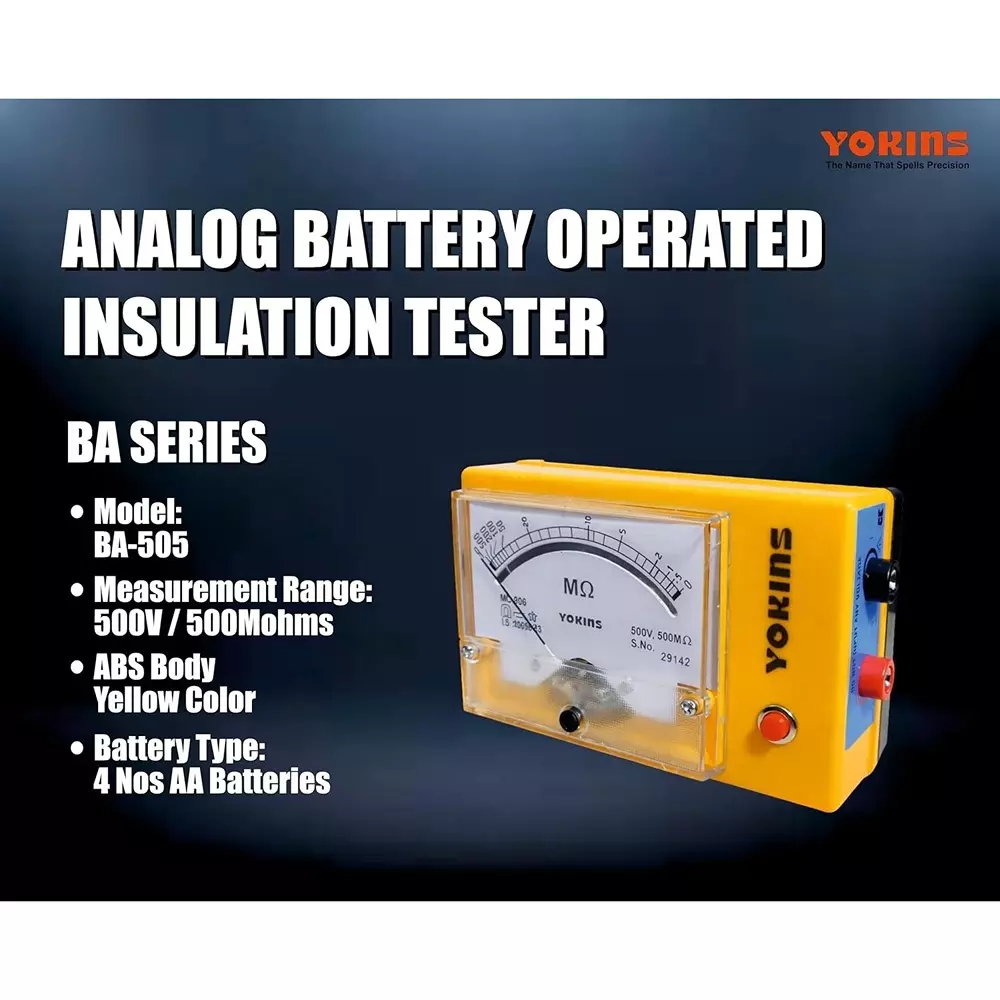 yokins-analog-insulation-tester-500-v-dc-test-voltage-up-to-500-m-insulation-battery-operated-5-accuracy-for-industrial-electrical-maintenance-use-ba-505