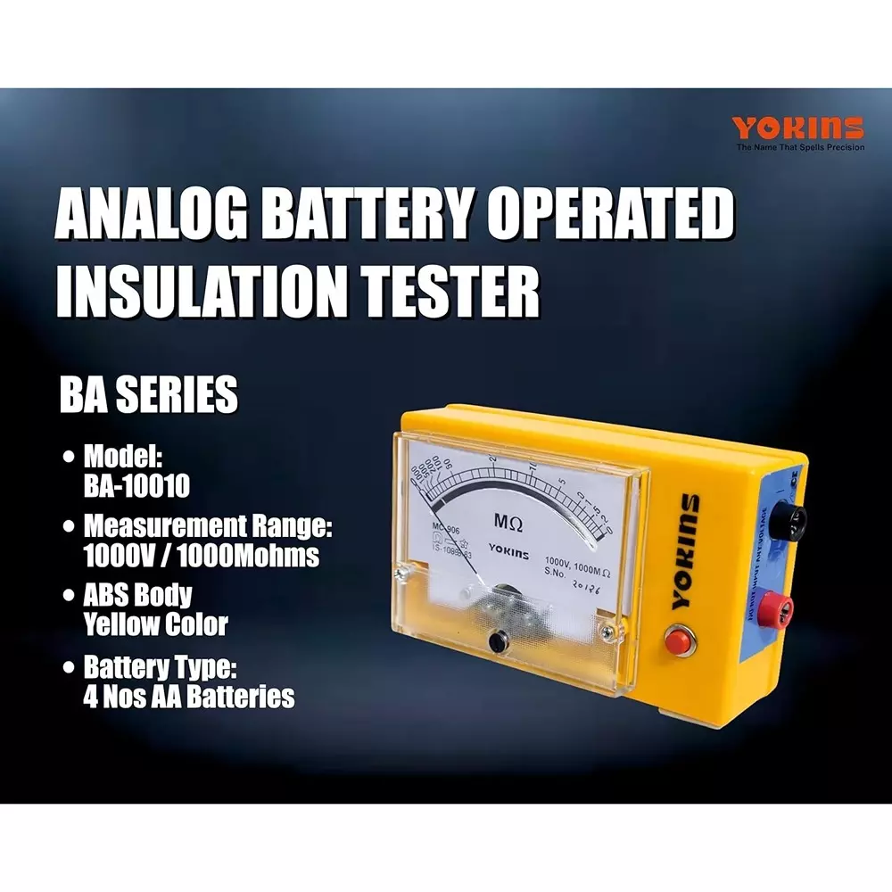 yokins-analog-insulation-tester-1000-v-dc-test-voltage-up-to-1000-m-insulation-battery-operated-5-accuracy-for-industrial-electrical-maintenance-use-ba-10010