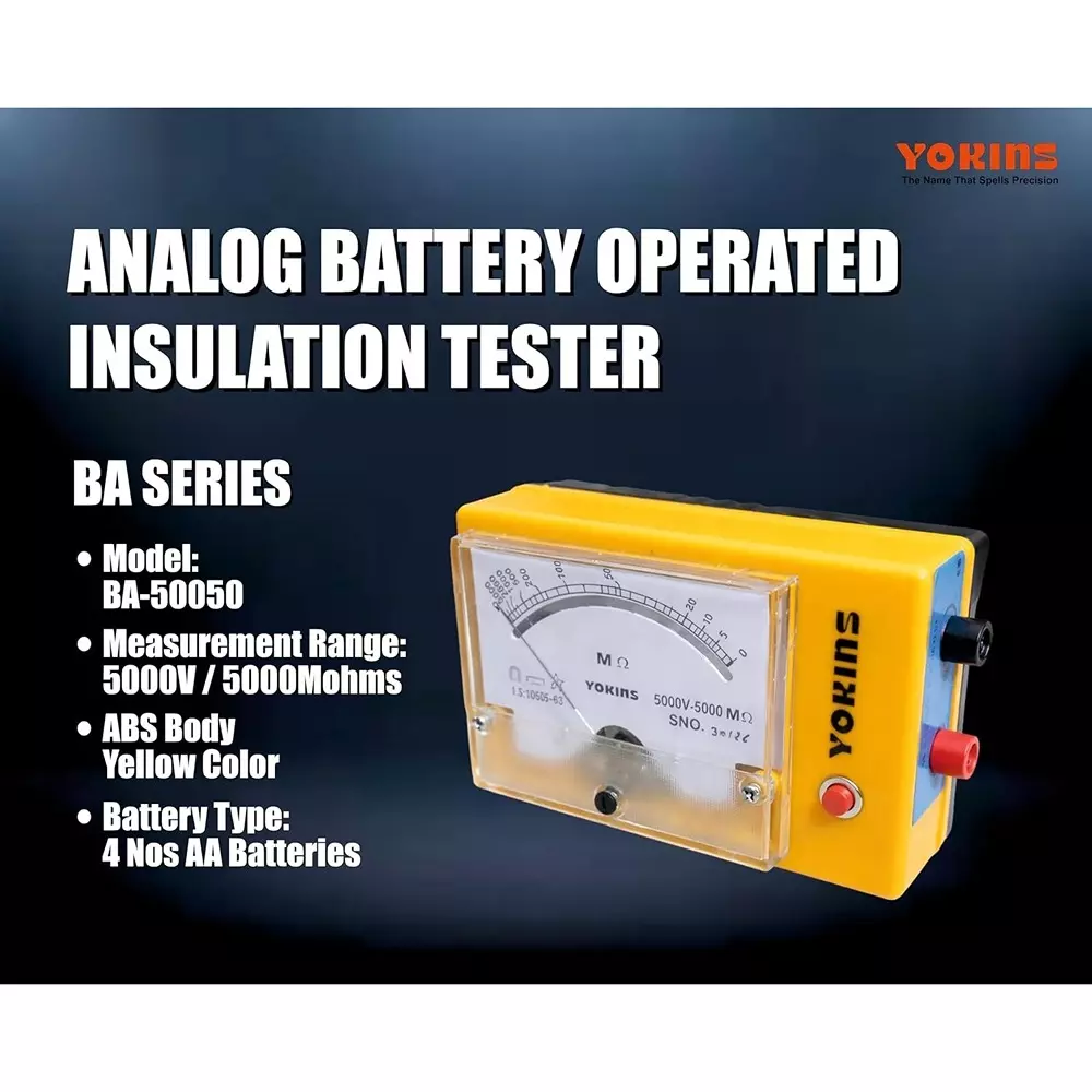 yokins-analog-insulation-tester-5000-v-dc-test-voltage-up-to-5000-m-insulation-battery-operated-5-accuracy-for-industrial-electrical-maintenance-use-ba-50050