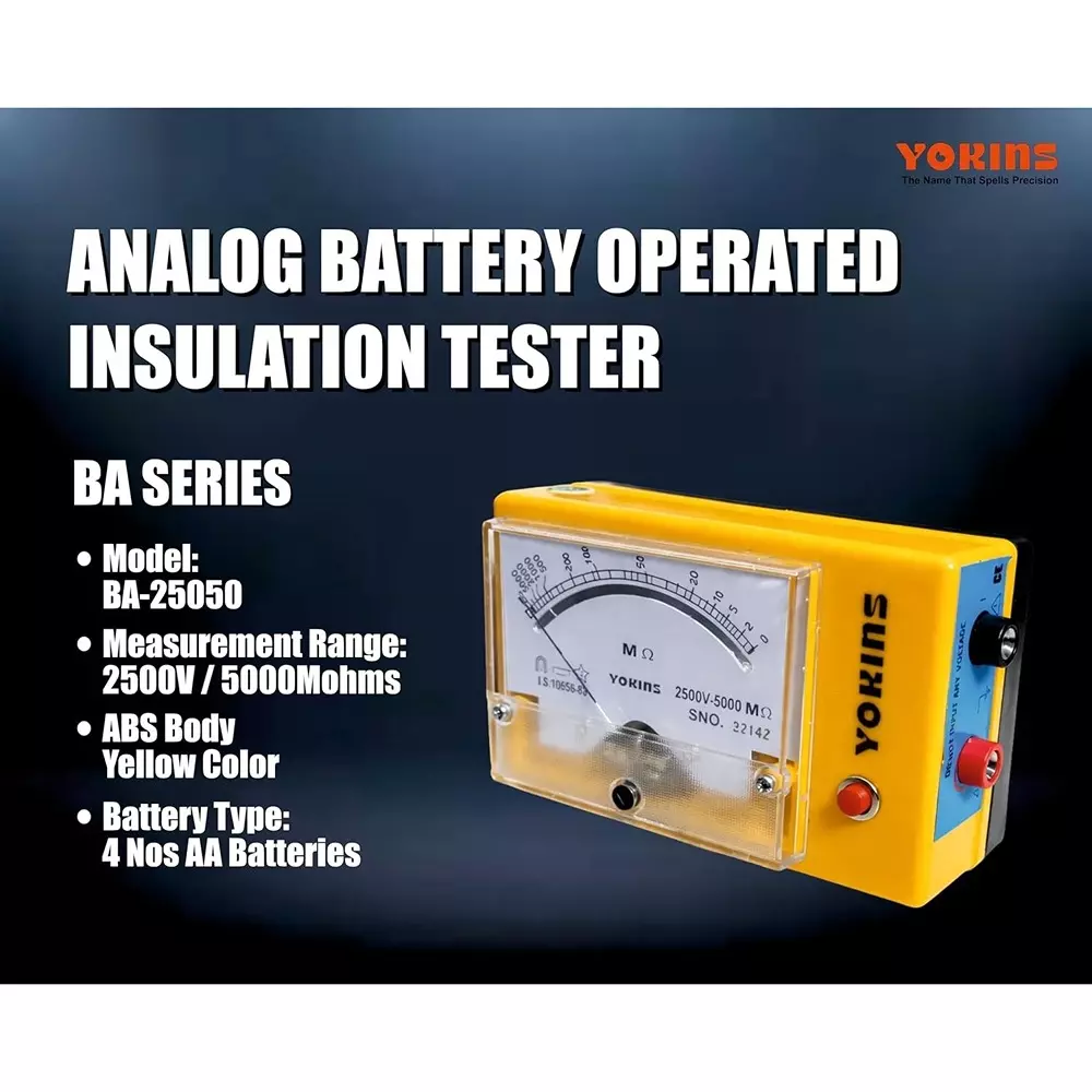 yokins-analog-insulation-tester-2500-v-dc-test-voltage-up-to-5000-m-insulation-battery-operated-5-accuracy-for-industrial-electrical-maintenance-use-ba-25050