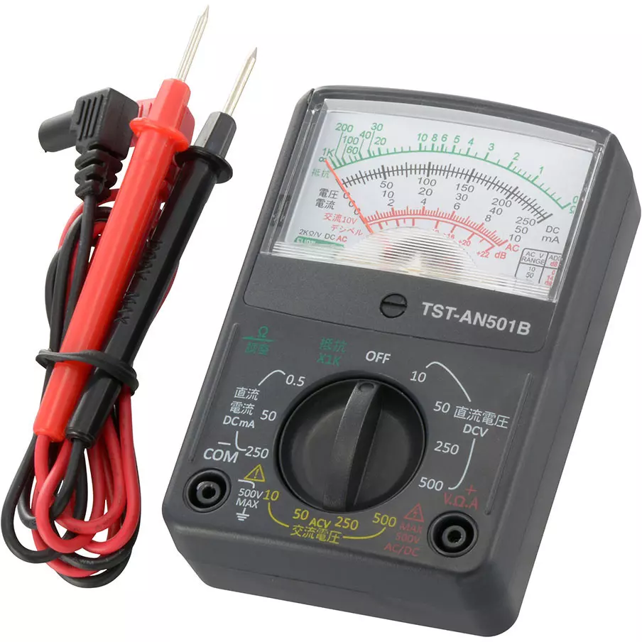 Ohm Electric Analog Multimeter Test leads: Red/Black Specifications Compact size Type AA battery x 1 Power Supply, TST-AN501B