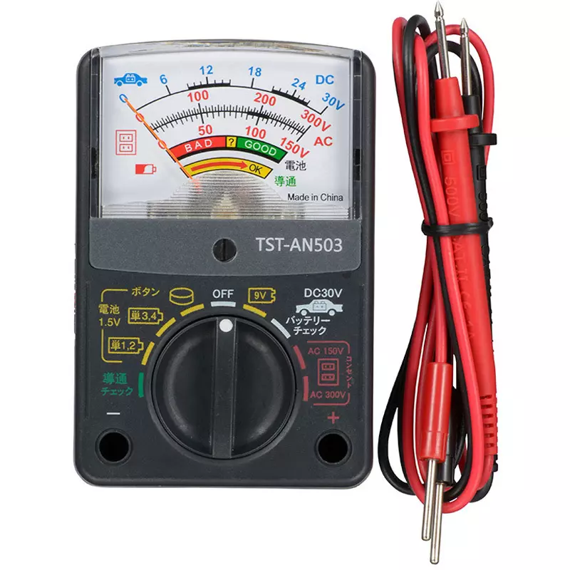 Ohm Electric Analog Tester DC V: ±4% of maximum scale value, AC V: ±5% of maximum scale value Accuracy 1 x AA/1.5 V, TST-AN503