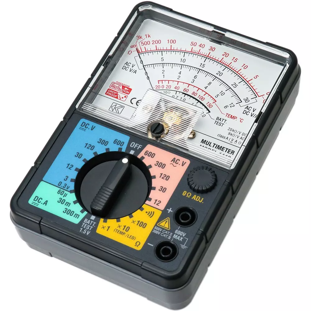 Kyoritsu Analog Multimeter AA batteries R6 (1.5 V) x 2 Power Supply IEC 61010-1 (JIS C 1010-1) CAT III 300 V, MODEL1110