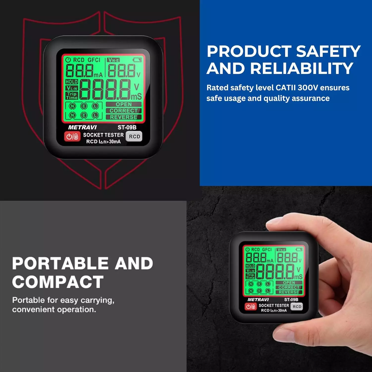 Metravi Socket Polarity and Earth Leakage Tester 16 Amp, 250 V AC, ST-09B