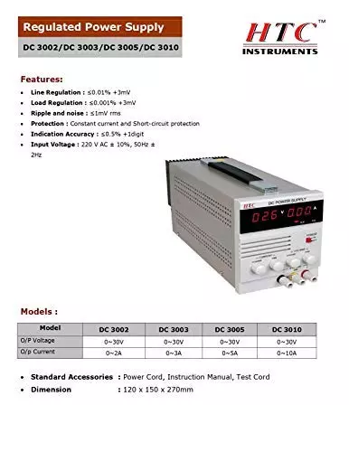 HTC DC-3002 0-30 V, 0-2 A DC Regulated Power Supply