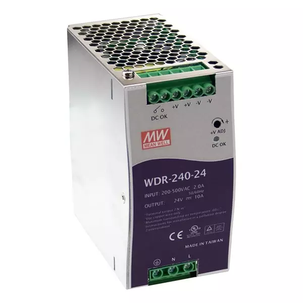 Mean Well Power Supply, AC-DC, 24V, 10A, WDR-240-24