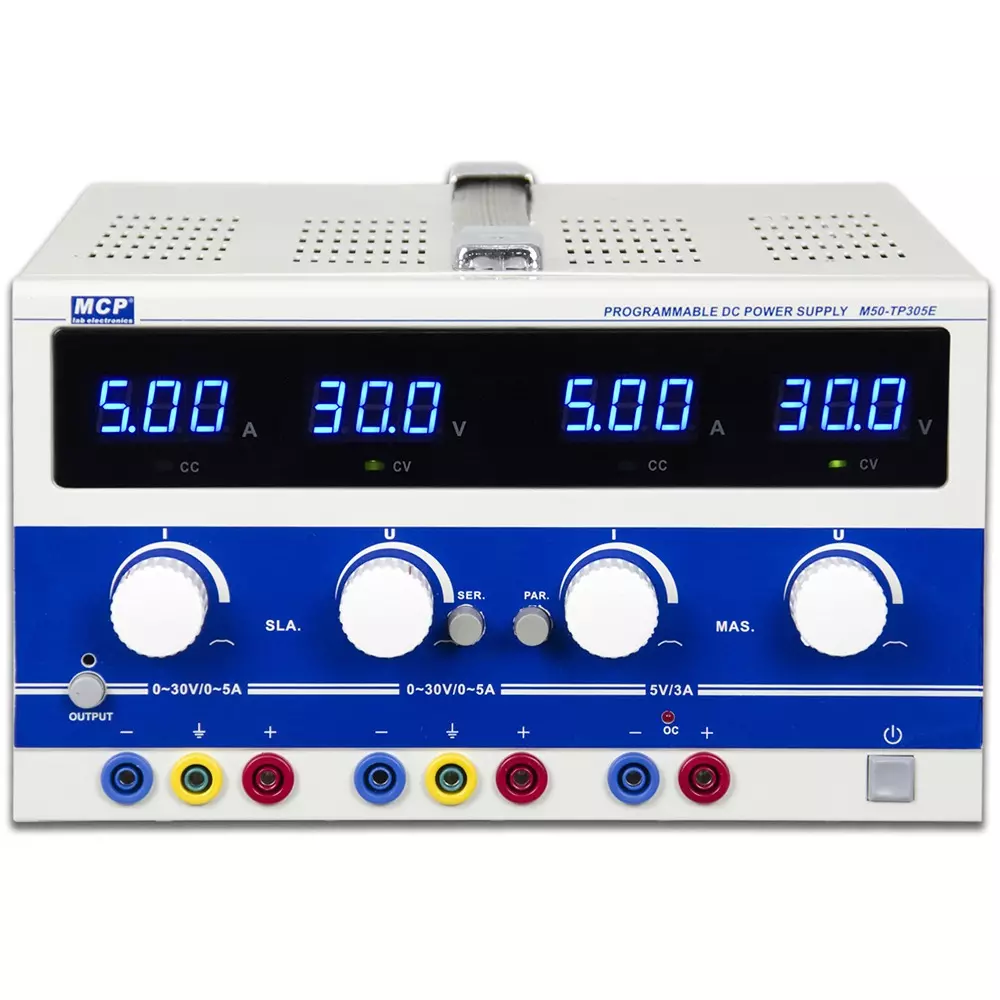 MCP Stabilized Power Supply 0 to 30(x2), 5 Output Voltage 0 to 3(x2), 3 Output Current, M50-TP305E