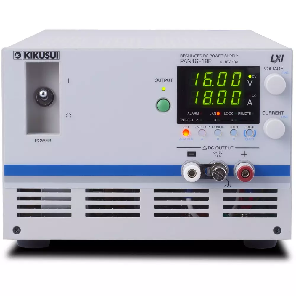 Kikusui DC Regulated Power Supply About 930 VA Rated Power 0 to 18 A Output Current 0 to 16 V Output Voltage, PAN16-18E