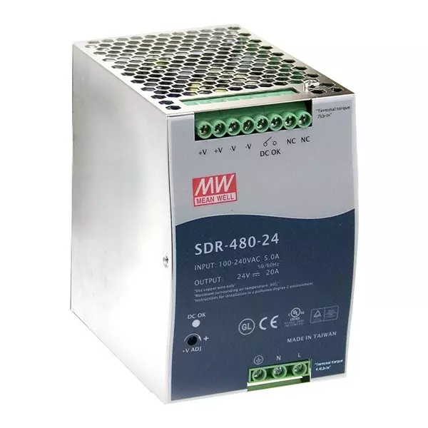 Mean Well Power Supply, AC-DC, 24V, 20A, SDR-480-24