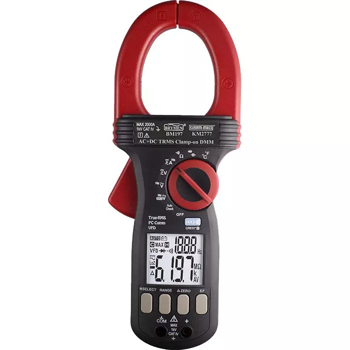 KUSAM-MECO Dual Display TRMS Clamp-On Multimeter with VFD EF-Detection 2000A AC/DC, KM 2777