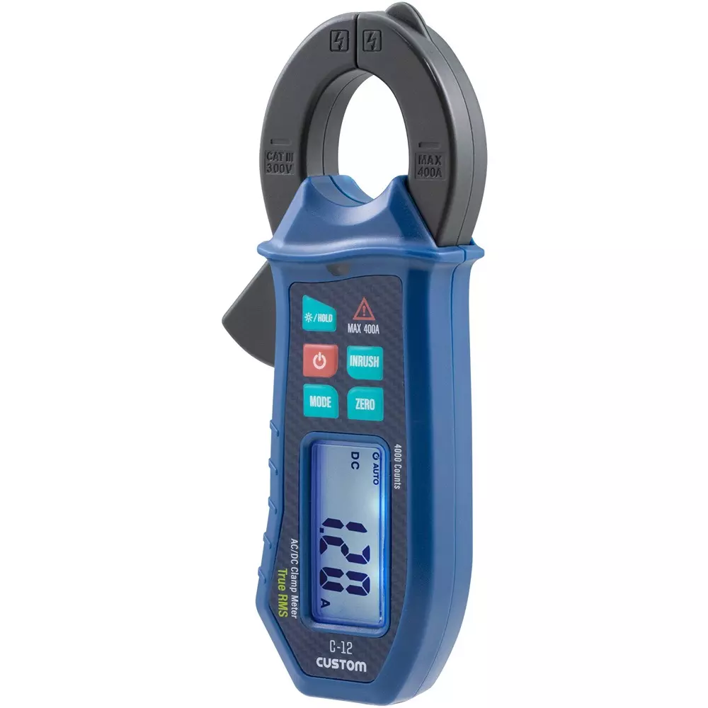CUSTOM Clamp Meter 2 xAAA batteries Power Supply LCD, 4000 counts Display 24.0 Maximum Conductor Diameter, C-12