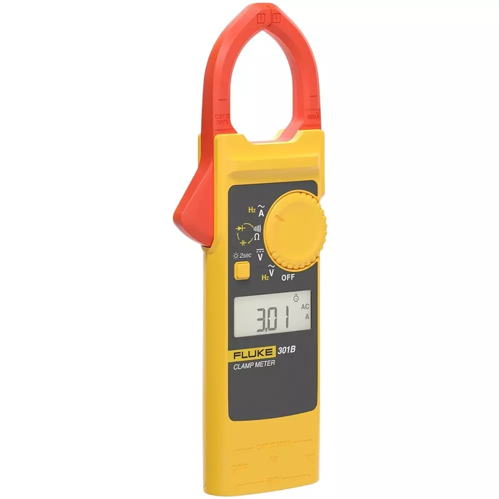 Fluke Digital Clamp Meter 6000 Counts LCD Display 60 A, 600 A Range, 0.01 A, 0.1 A Resolution and 2 % + 10, 2 % + 5 Accuracy, 301B (With Test Leads)