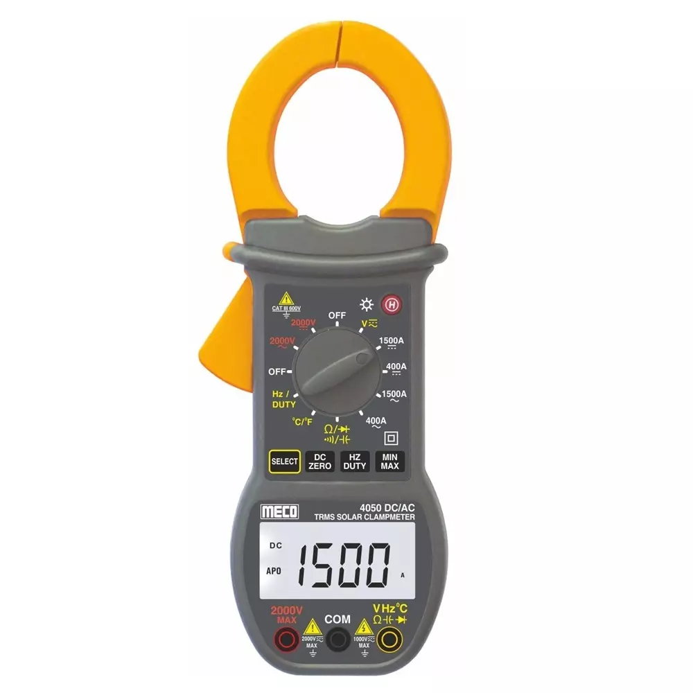 Meco Auto Ranging Digital Solar Clamp Meter K-Type DC/AC TRMS 3¾ Digits 4200 Counts 2000 V Voltage 1500 A Current, 4050