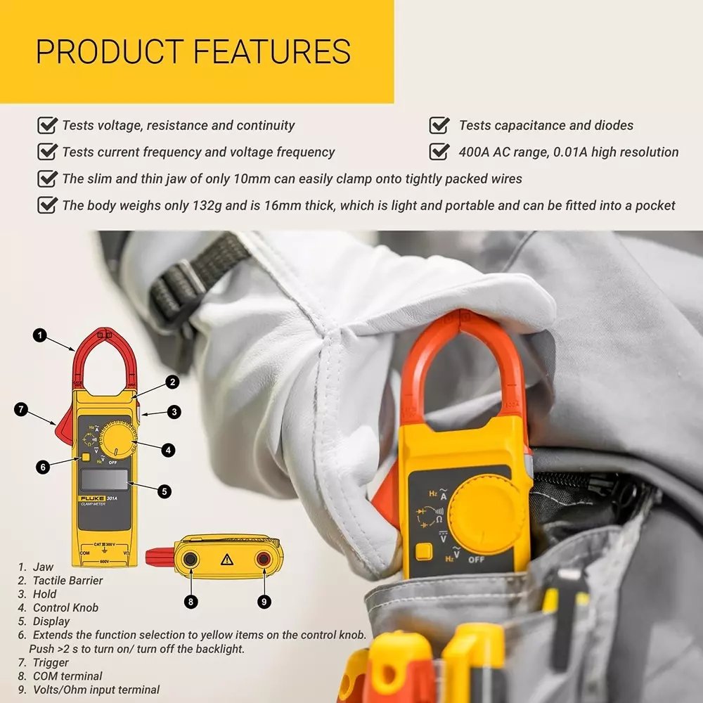 fluke-digital-clamp-meter-40-a-measuring-range-001-a-resolution-and-2--10-accuracy-301a