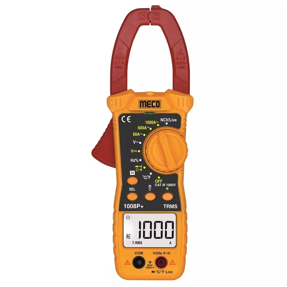 Meco Auto/Manual Ranging Digital Clamp Meter K-Type AC TRMS 3⅚ Digits 6000 Counts 1000 V Voltage 1000 A Current, 1008P+