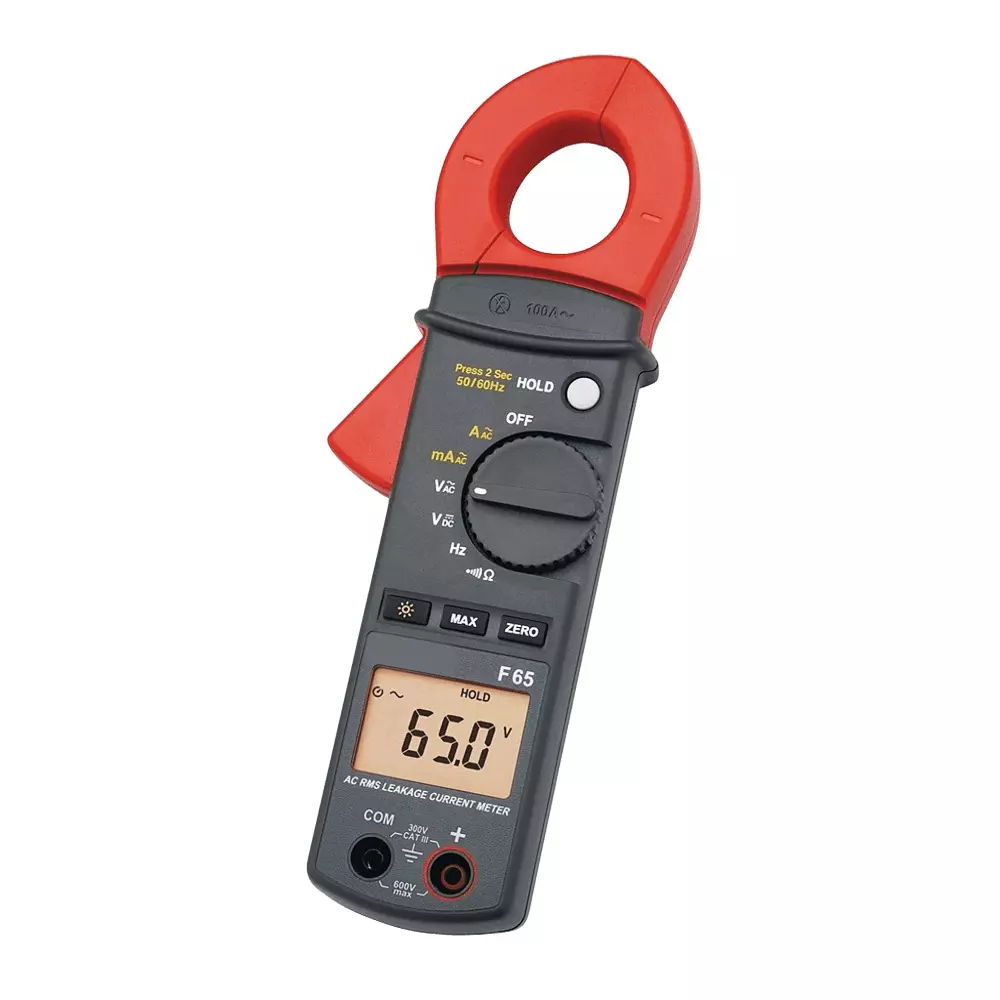 Krykard Leakage Current Clamp Meter 1.2% ± 5 cts Accuracy 30 μA to 100 A AC Current 28 mm Clamp Size 10,000 Counts Backlit LCD Display, F65