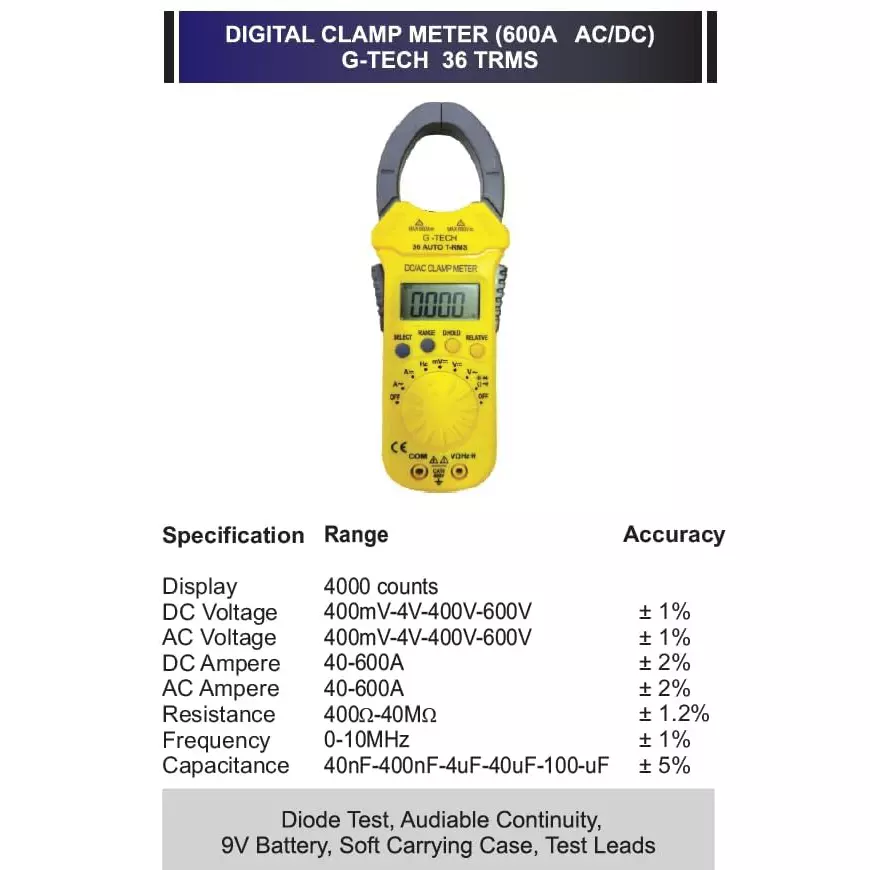 g-tech-digital-clamp-meter-kit-600-a-acdc-battery-powered-yellow-and-black-4000-counts-for-testing-measuring-use-36auto