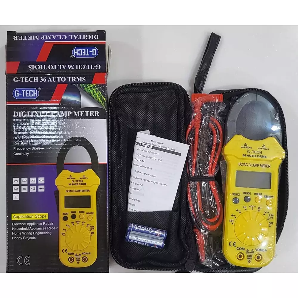 g-tech-digital-clamp-meter-kit-600-a-acdc-battery-powered-yellow-and-black-4000-counts-for-testing-measuring-use-36auto