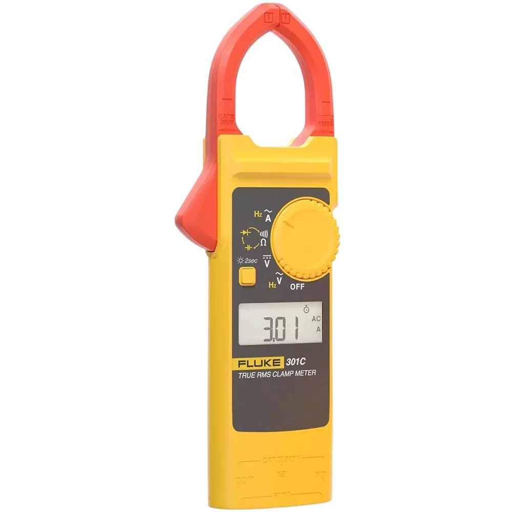 Fluke Digital Clamp Meter 6000 Counts LCD Display 60 A, 600 A, 1000 A Range, 0.01 A, 0.1 A, 1 A Resolution and 2 % + 10, 2 % + 5, 2 % + 5 Accuracy, 301C (With Test Leads)