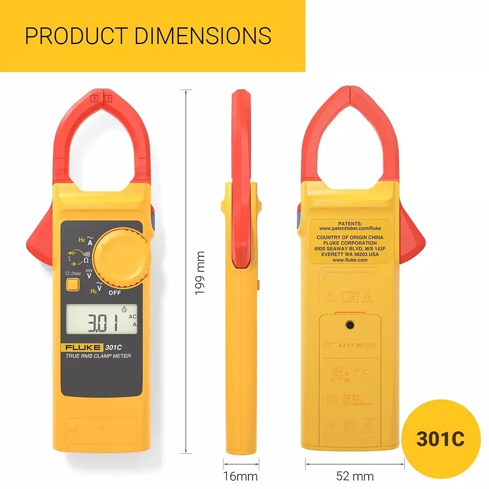 fluke-digital-clamp-meter-6000-counts-lcd-display-60-a-600-a-1000-a-range-001-a-01-a-1-a-resolution-and-2--10-2--5-2--5-accuracy-301c