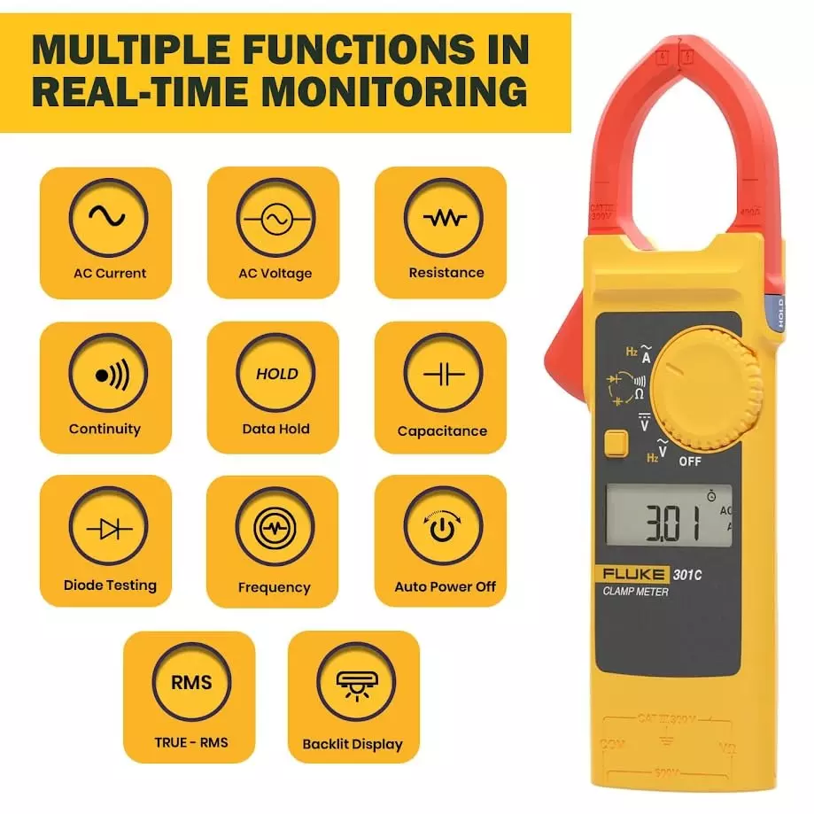 fluke-digital-clamp-meter-6000-counts-lcd-display-60-a-600-a-1000-a-range-001-a-01-a-1-a-resolution-and-2--10-2--5-2--5-accuracy-301c